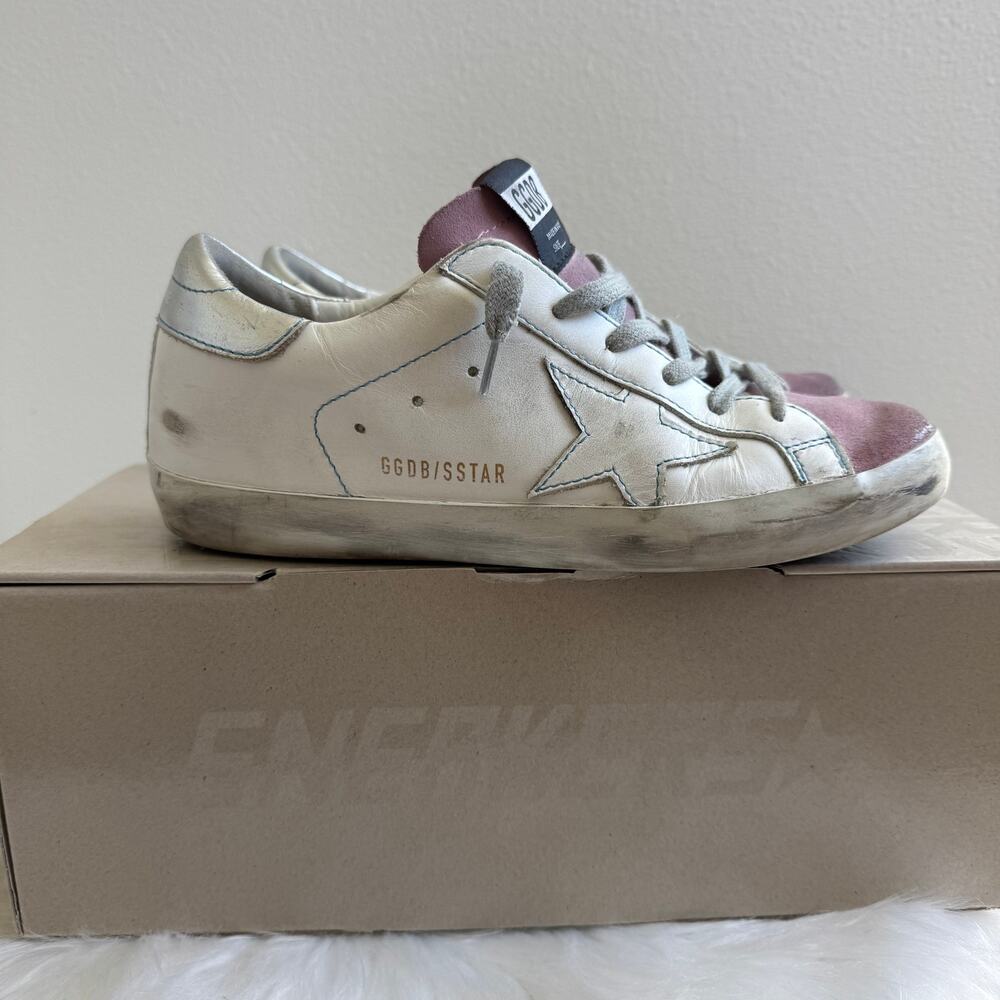 Golden Goose Superstar Sneaker White Leather Turquoise Stitching EU 38/8US - Picture 2 of 12